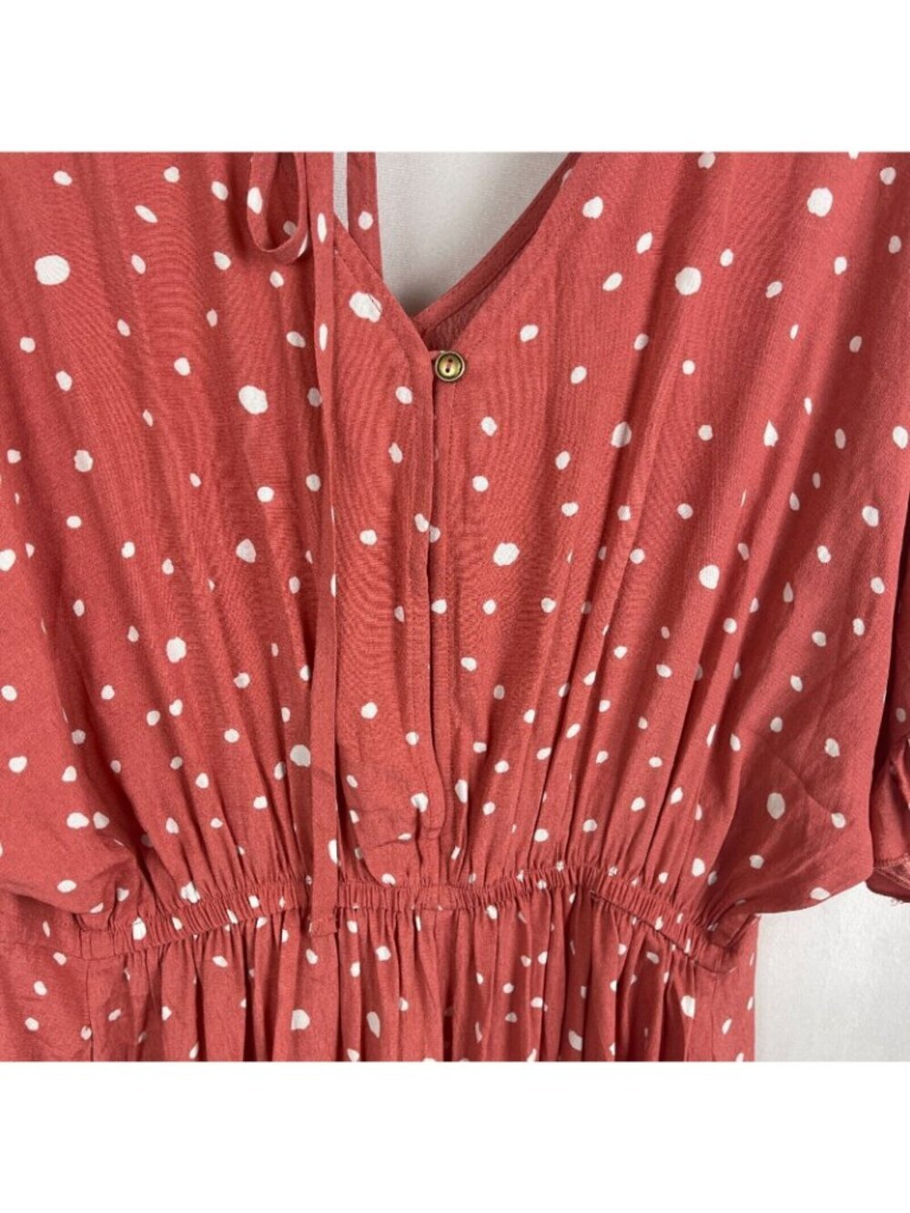 Allie Rose Polka Dot Ruffle Hem Romper With Tie Back & Short Sleeves - Size S - Picture 10 of 12